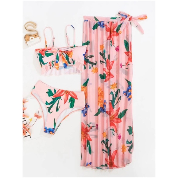 Boho Tropical Floral Print High Waist Bikini Cover up set - Picture 11 of 12